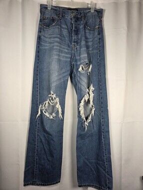 Aeropostale High Rise 90’s Baggy Denim Blue Jeans Distressed Women's Size 10